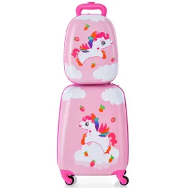 2 Pieces Kids Luggage Set with Wheels and Height Adjustable Handle-Cream Pink