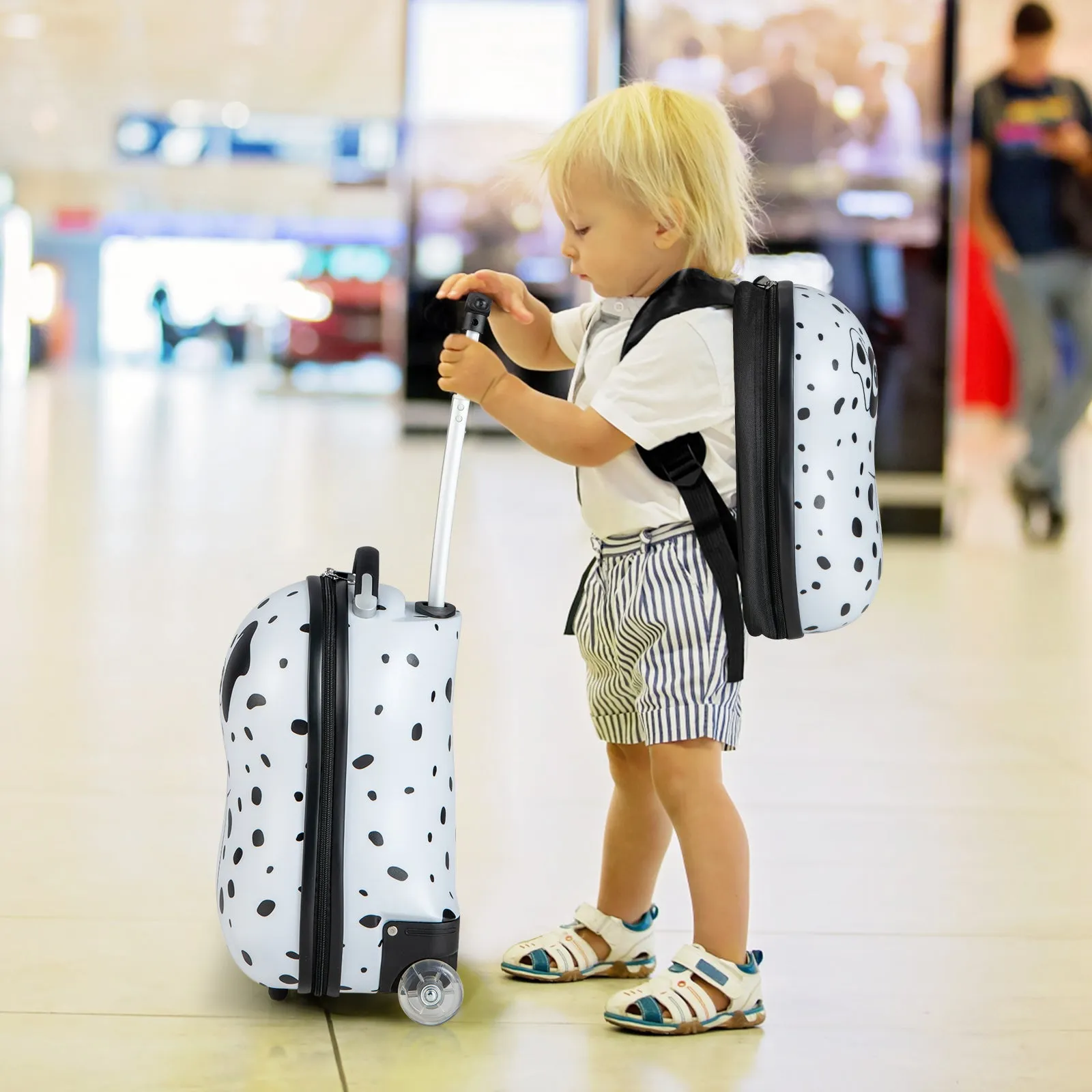 2 Pieces Kids Luggage Set with Wheels and Height Adjustable Handle-White & Black