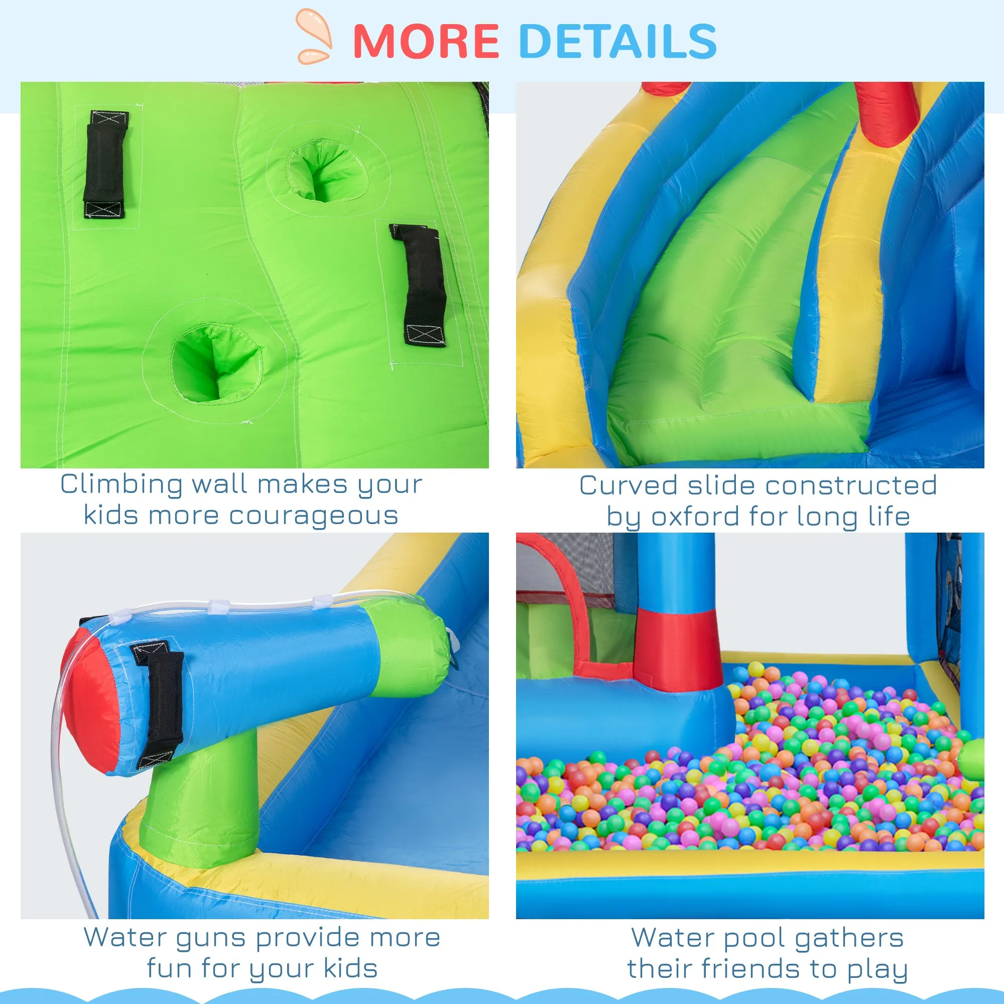 5 in 1 Kids Bounce Castle Large Castle Style Inflatable House Slide Trampoline Pool Water Gun Climbing Wall for Kids Age 3-8