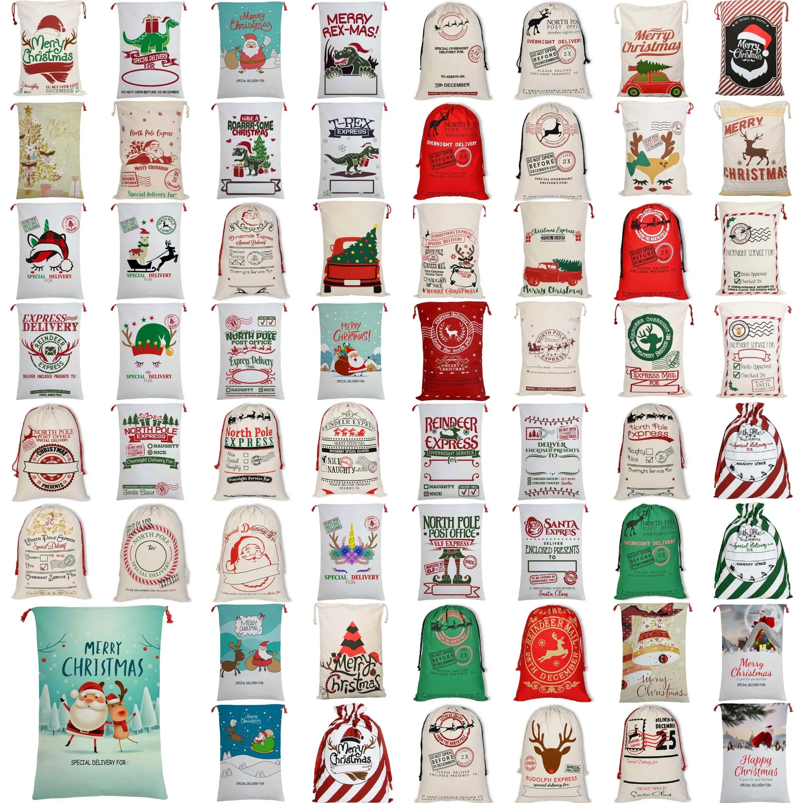 50x70cm Canvas Hessian Christmas Santa Sack Xmas Stocking Reindeer Kids Gift Bag, Cream - Faceless Santa (B)