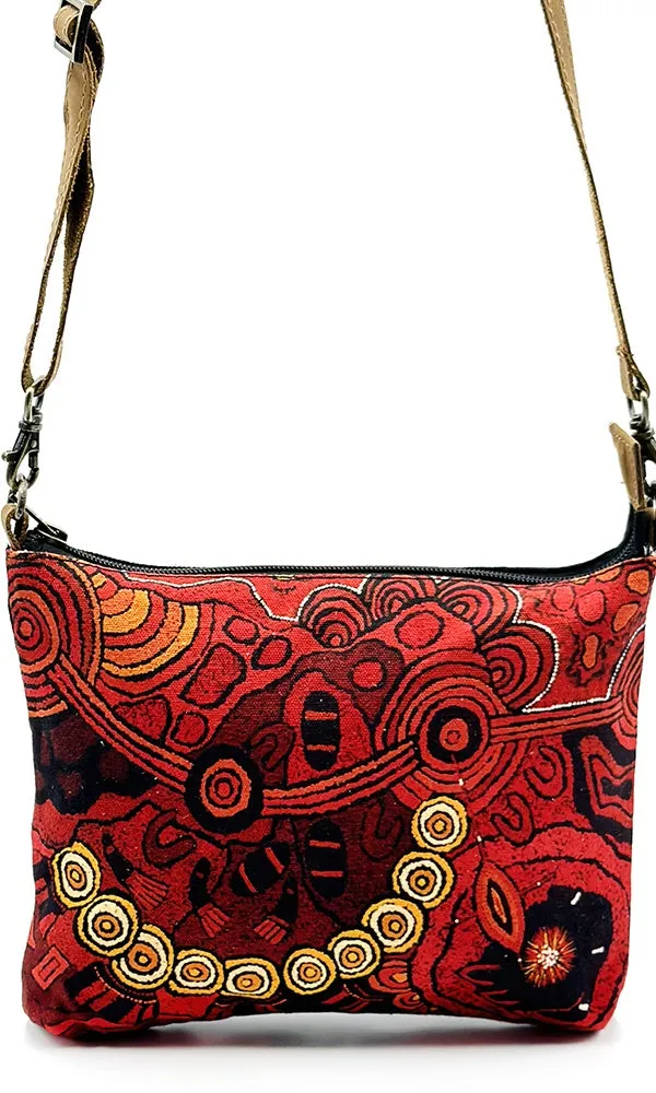 Aboriginal Art Cross Body Bag leather Trimmed by Damien & Yilpi Marks (4)