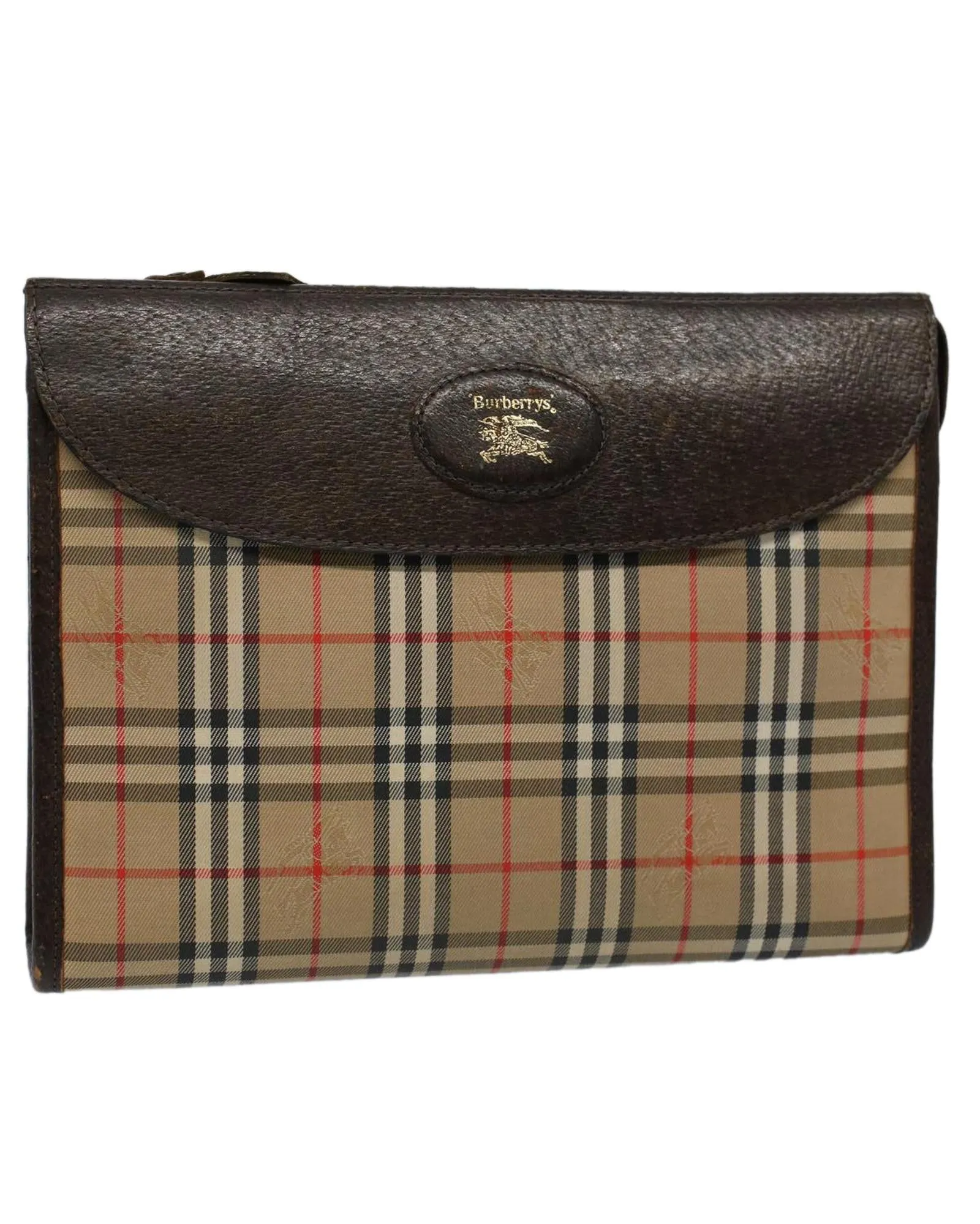 Beige Nylon Nova Check Clutch Bag - Authentic Burberrys