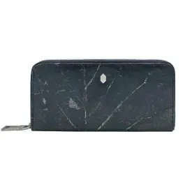 Black Vegan Leaf leather large Zip Wallet