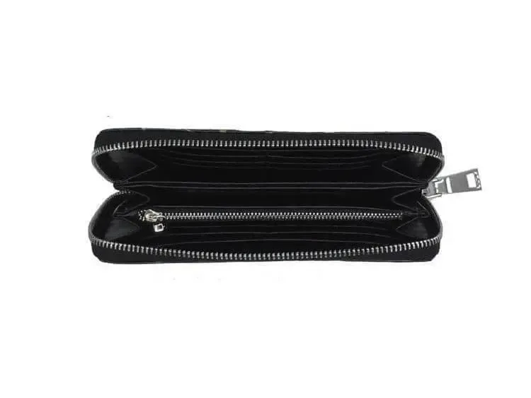 Black Vegan Leaf leather large Zip Wallet