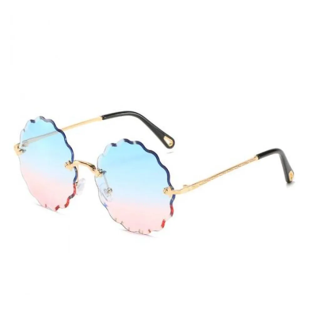 Blue Womens' Round Diamond Trim Rimless Sunglasses