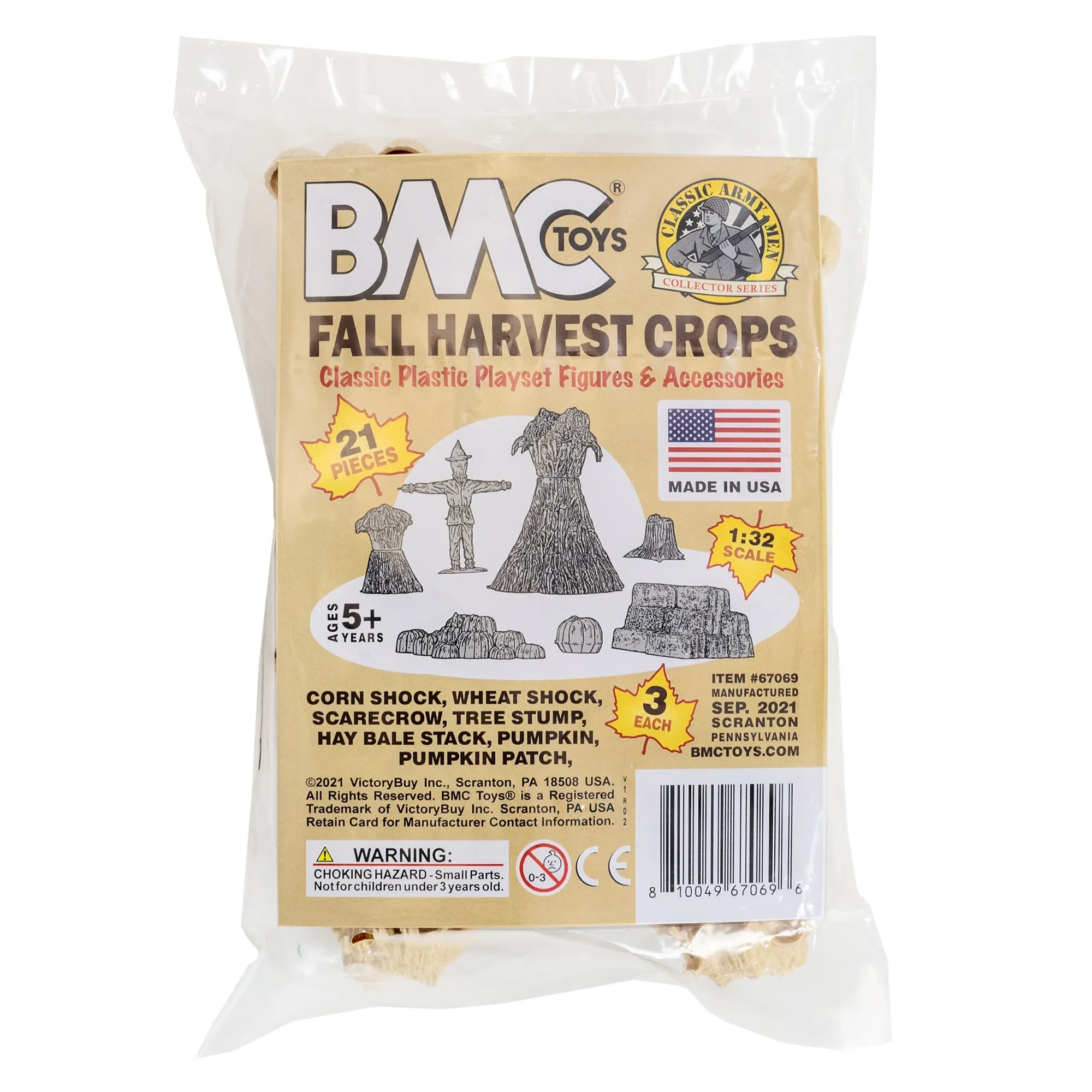 BMC Classic Marx Fall Harvest Crops - 21pc Plastic Corn Hay & Pumpkin Playset