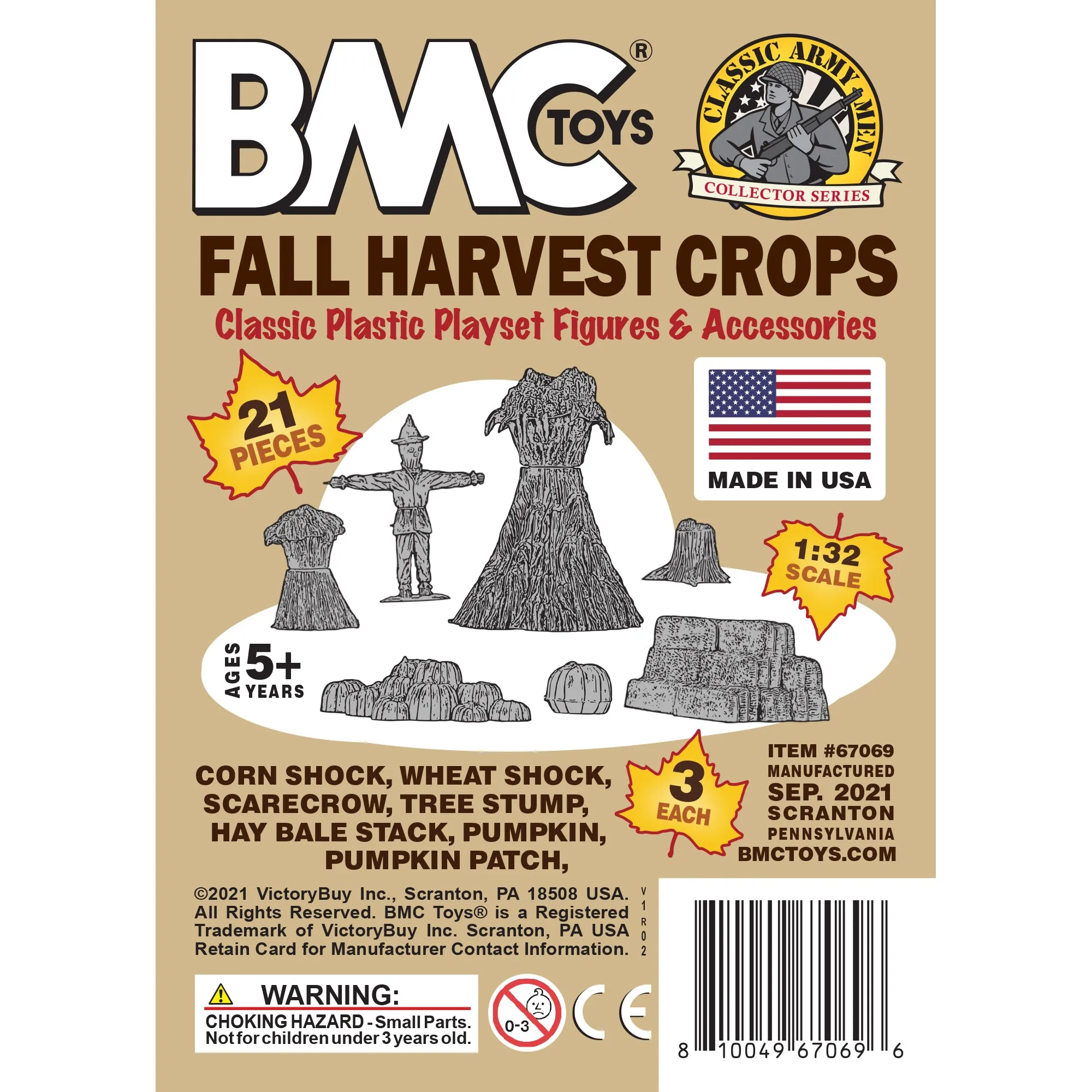 BMC Classic Marx Fall Harvest Crops - 21pc Plastic Corn Hay & Pumpkin Playset