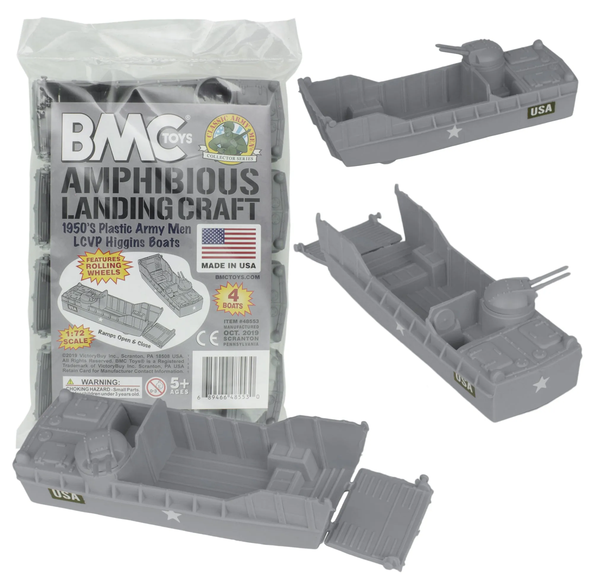 BMC Classic Marx Landing Craft - 4pc Gray Plastic Army Men Boat Vehicles