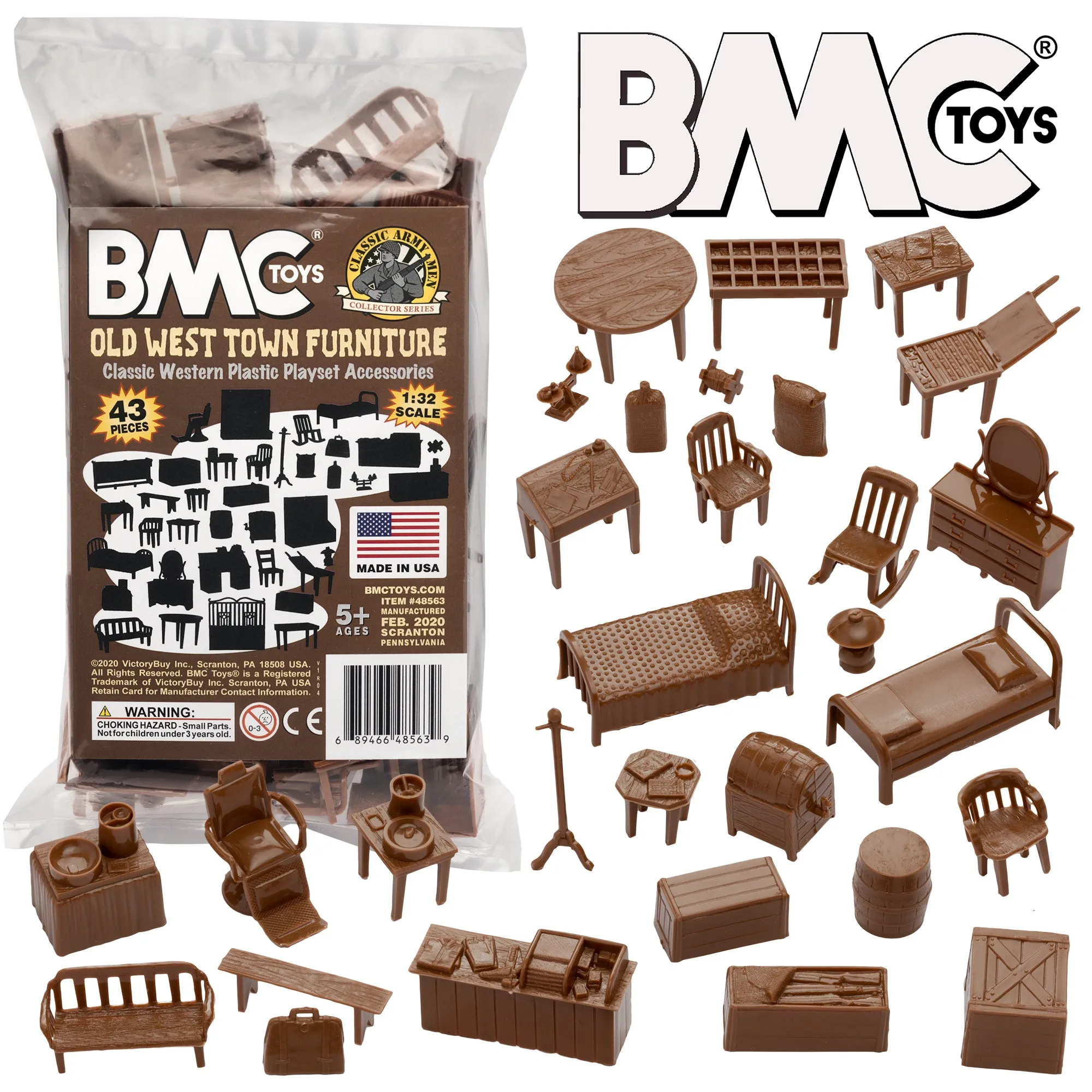 BMC Classic Marx Western Town Furniture 42pc Plastic Cowboys Playset Accessories