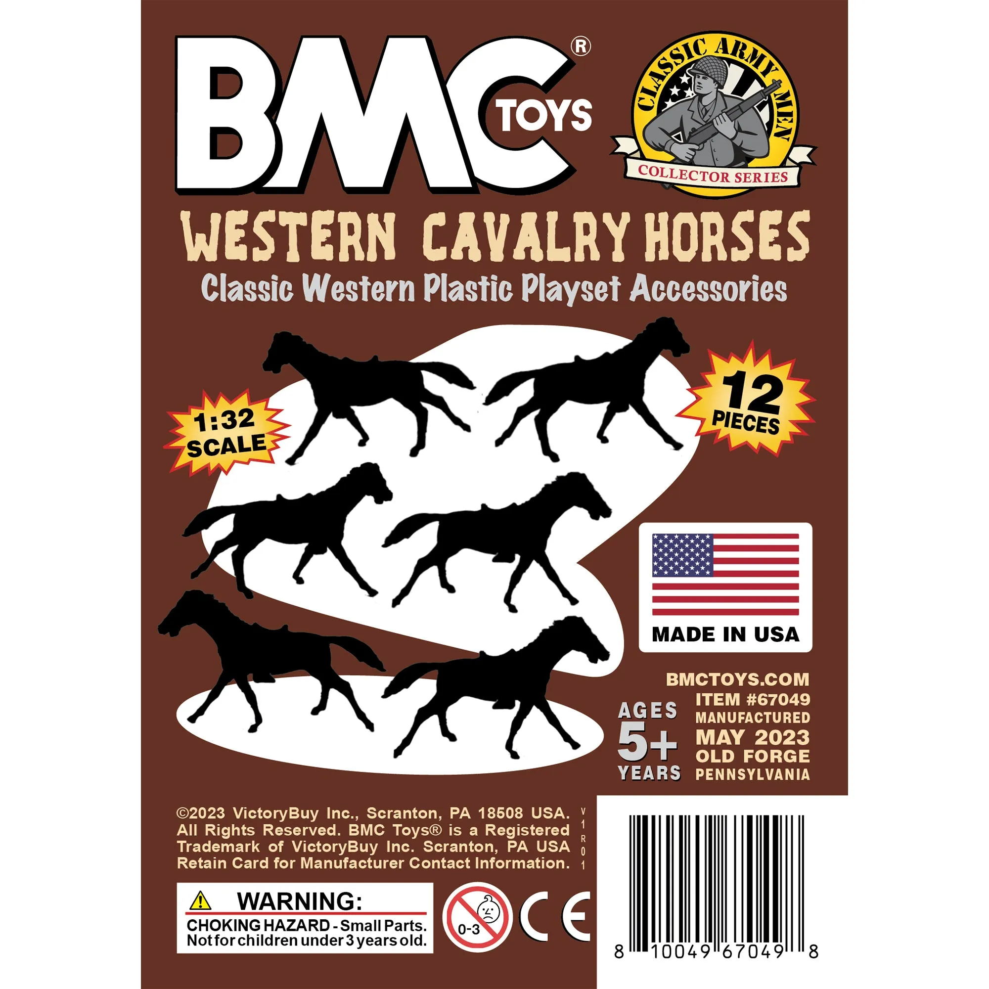 BMC Classic Western Cavalry Horses - 12pc Plastic Figure Playset Accessories