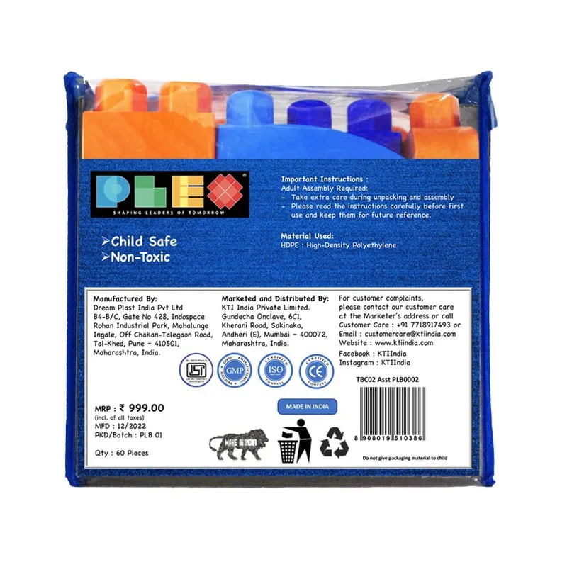 Building & Construction Blocks Educational Toy (Blue Bag - 120 Pieces)