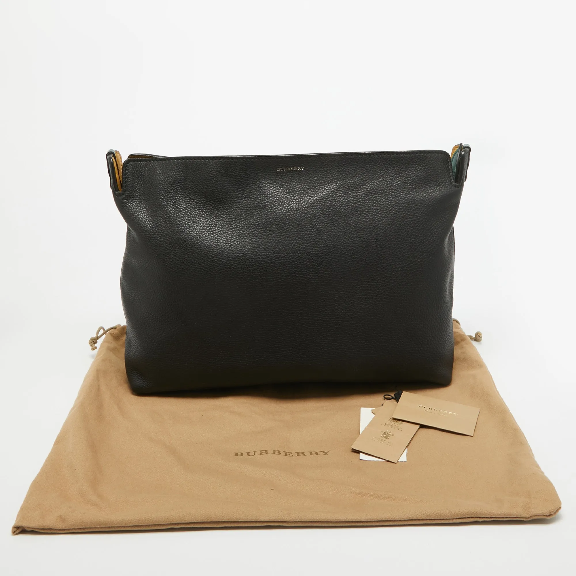 BURBERRY Black/Green Leather Large Clutch