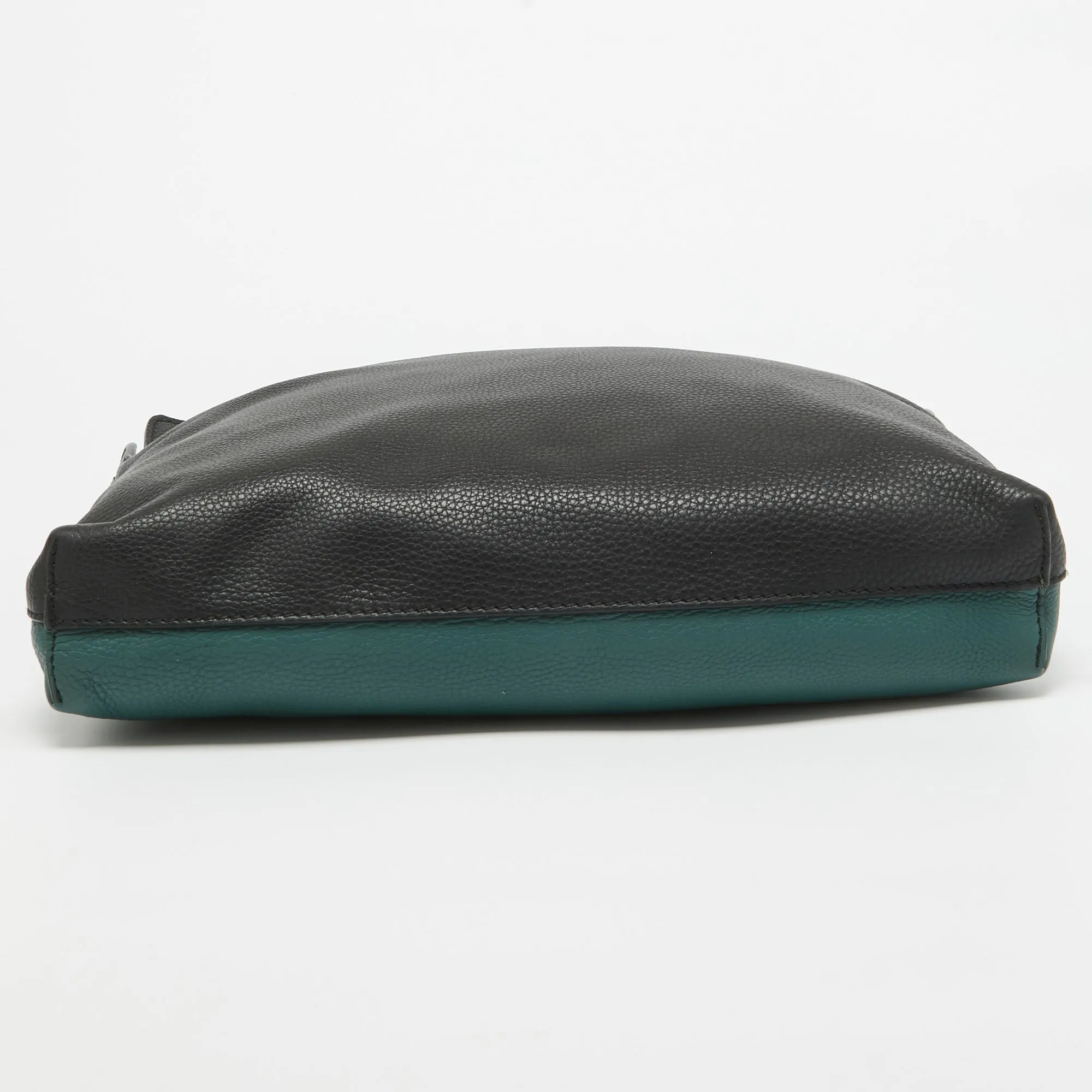 BURBERRY Black/Green Leather Large Clutch