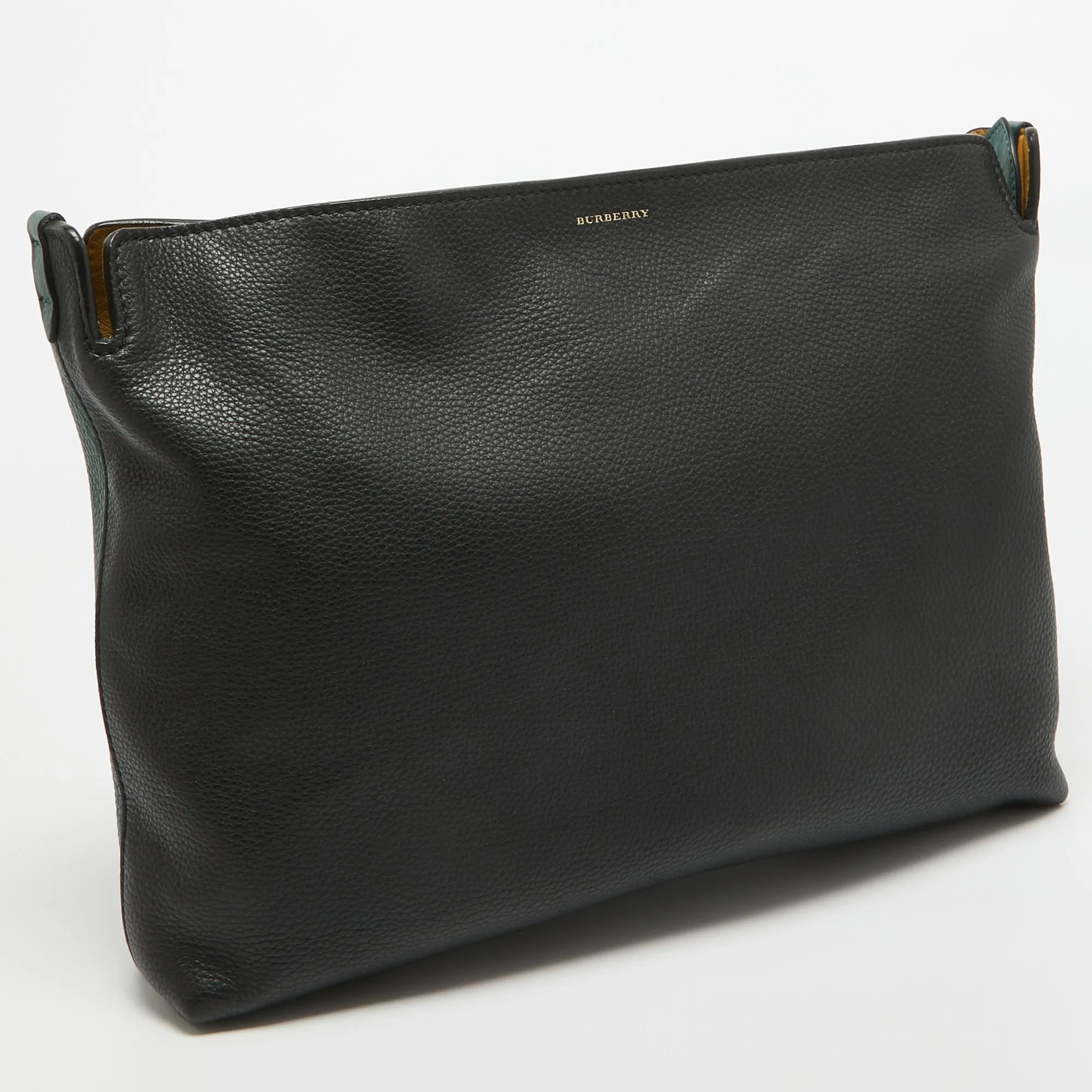 BURBERRY Black/Green Leather Large Clutch