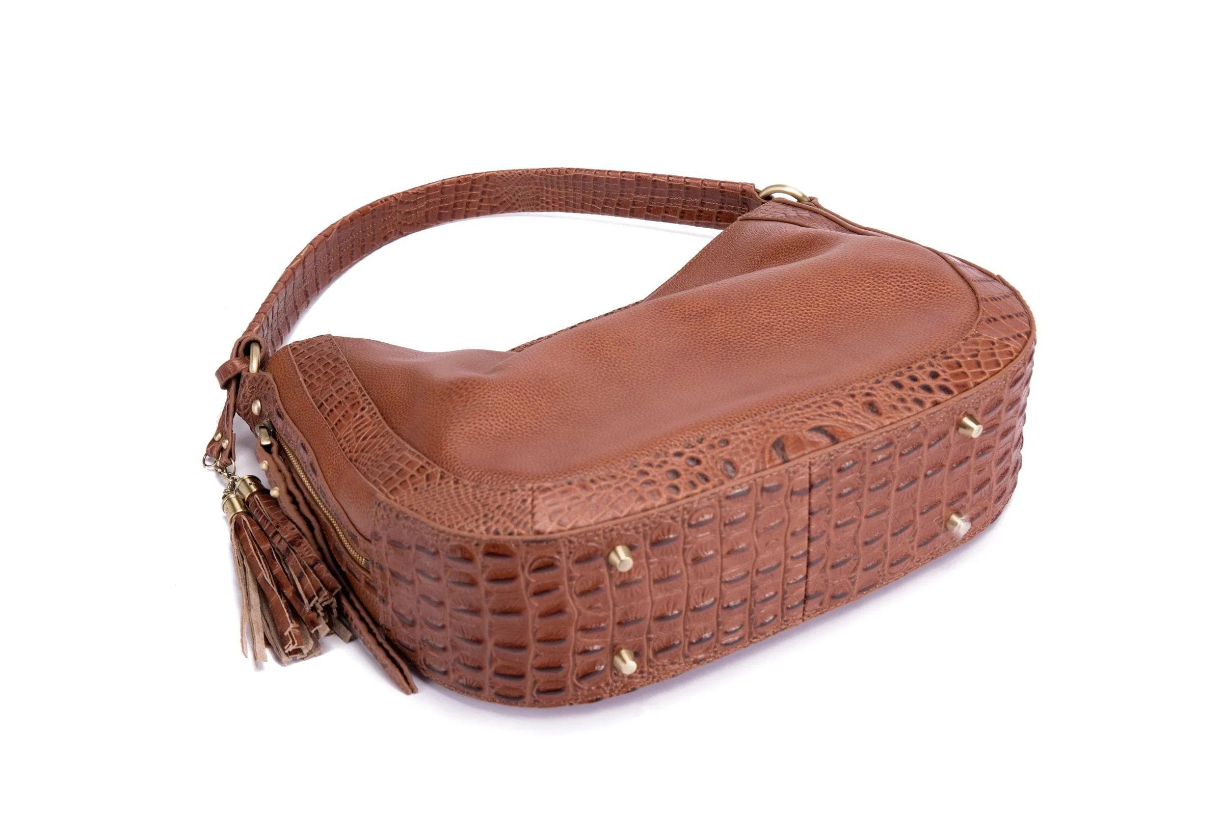 Cadence Snake Print Leather Bag-Brown