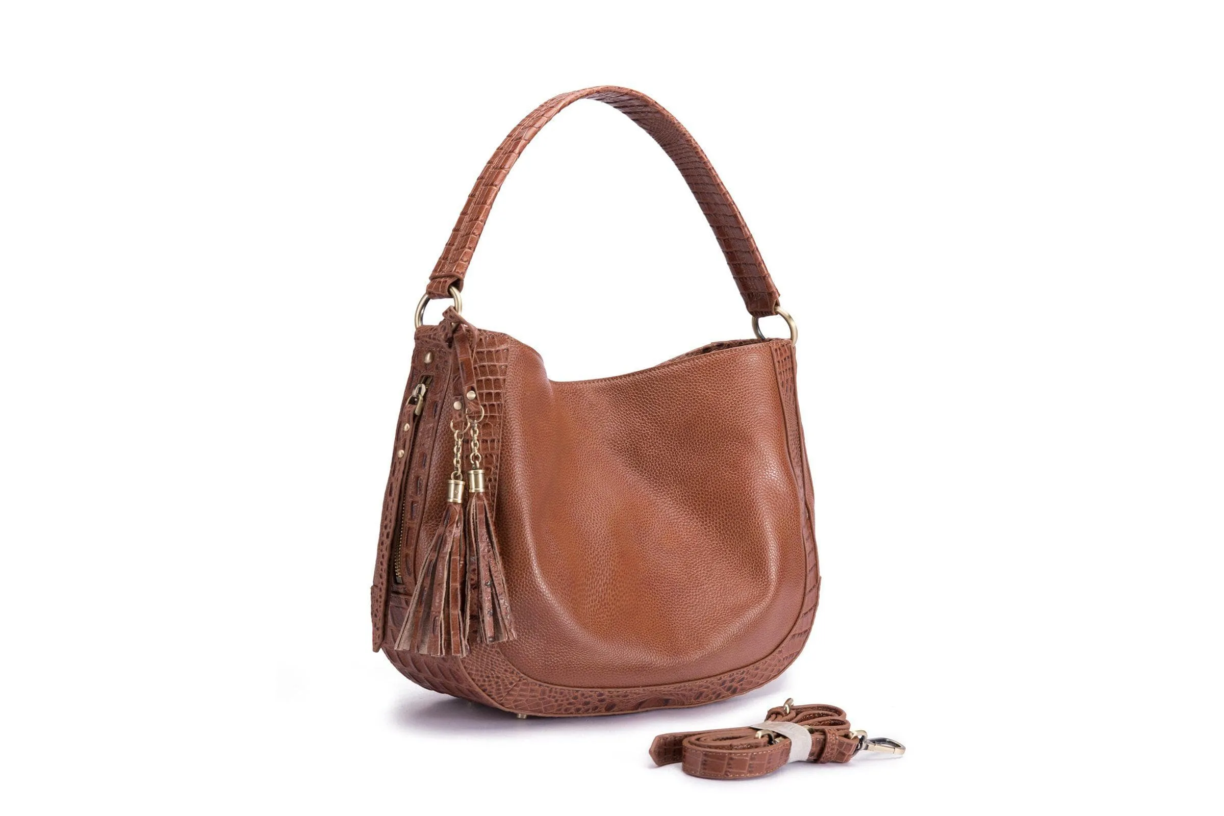 Cadence Snake Print Leather Bag-Brown