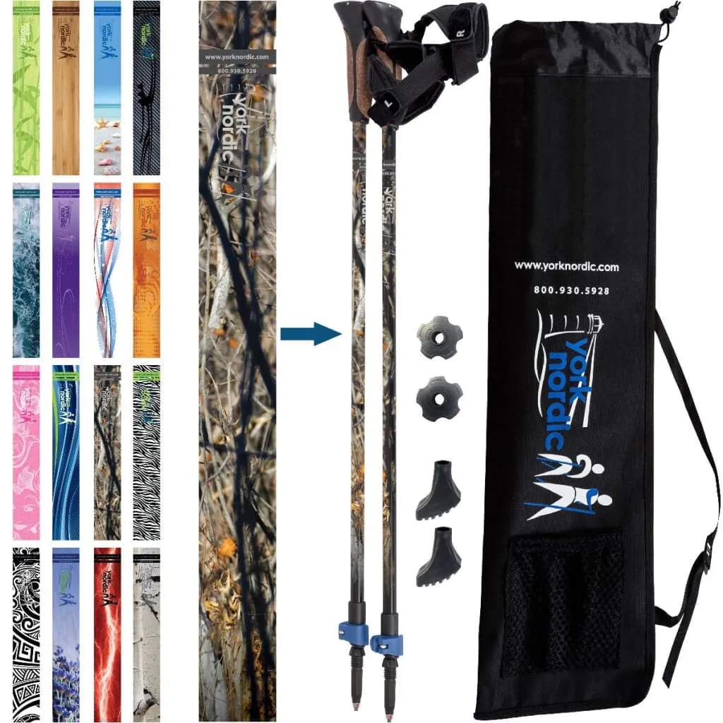 Camouflage Trekking Poles - 2 pack w-flip locks, detachable feet and travel bag - For Heights up to 6’2”