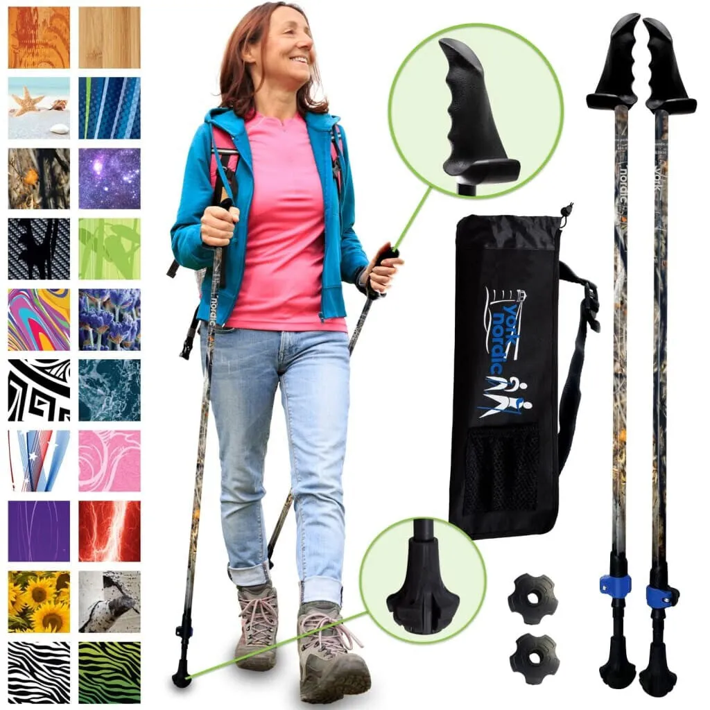 Camouflage Trekking Poles - 2 pack w-flip locks, detachable feet and travel bag - For Heights up to 6’2”