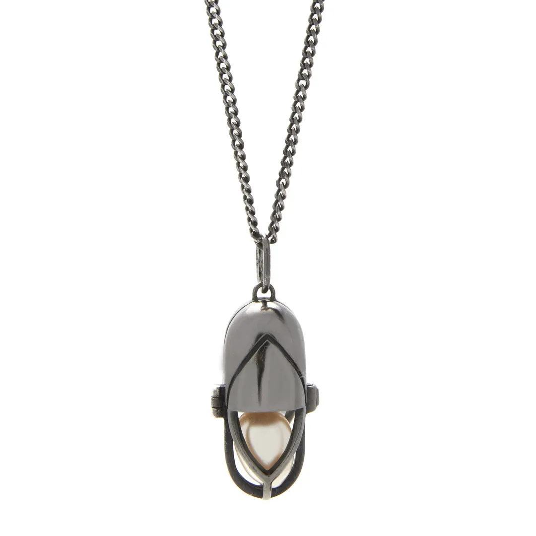 Capsule Pearl Pendant - Black Rhodium Plated Sterling Silver