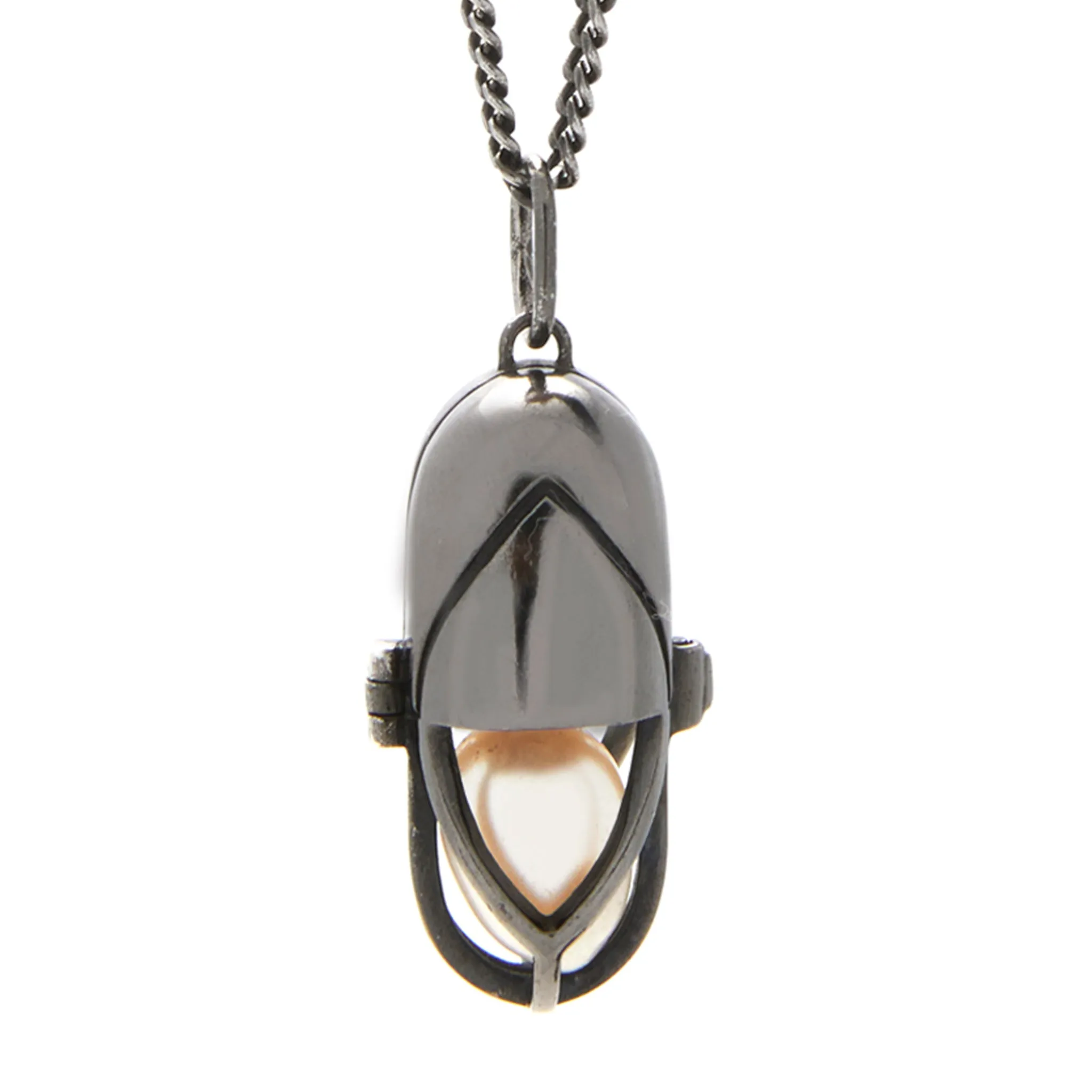 Capsule Pearl Pendant - Black Rhodium Plated Sterling Silver