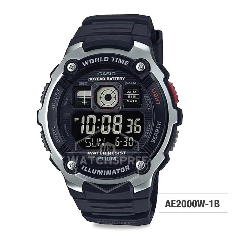 Casio Men's Standard Digital Black Resin Band Watch AE2000W-1B AE-2000W-1B