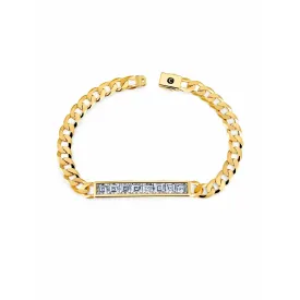 CRISLU Mens Matte Channel set ID Bracelet with Brilliant Cut CZ In 18KT Yellow Gold