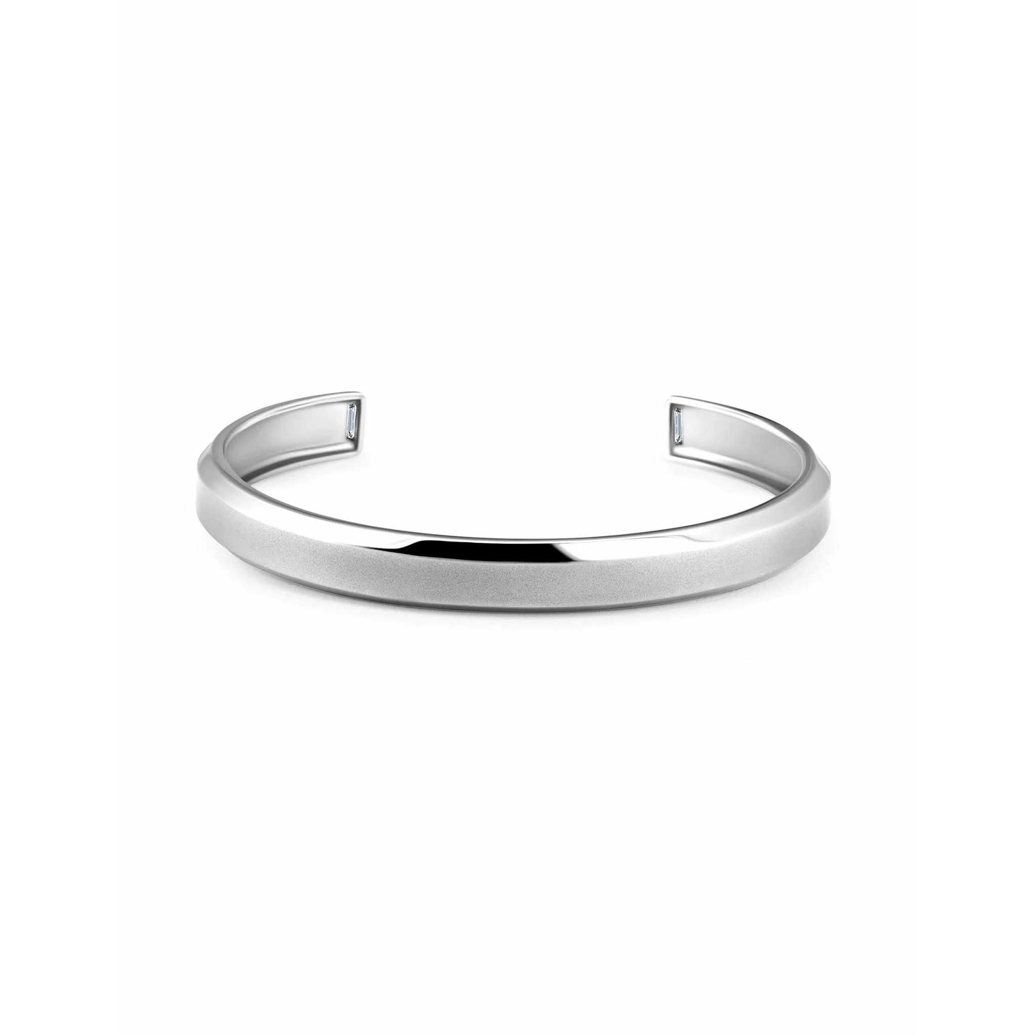 CRISLU  Mens Smooth Cuff Bangle with Baguette CZ Finished In Pure Platinum