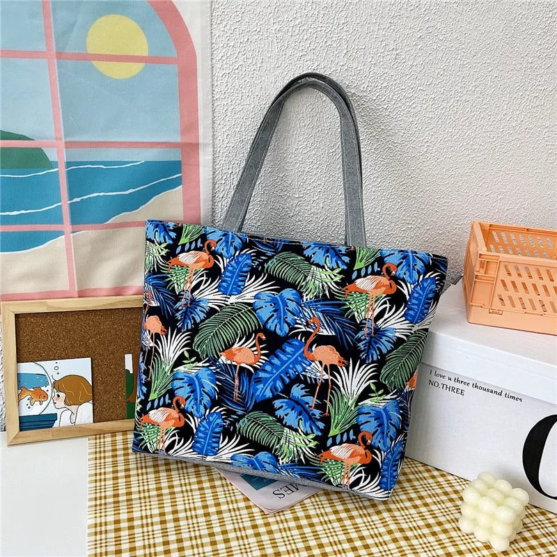 deanwangkt Fashion Folding Women Big Size Handbag Tote Ladies Casual Flower Printing Canvas Graffiti Shoulder Bag Beach Bolsa Feminina