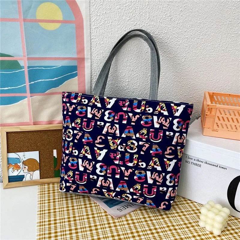 deanwangkt Fashion Folding Women Big Size Handbag Tote Ladies Casual Flower Printing Canvas Graffiti Shoulder Bag Beach Bolsa Feminina