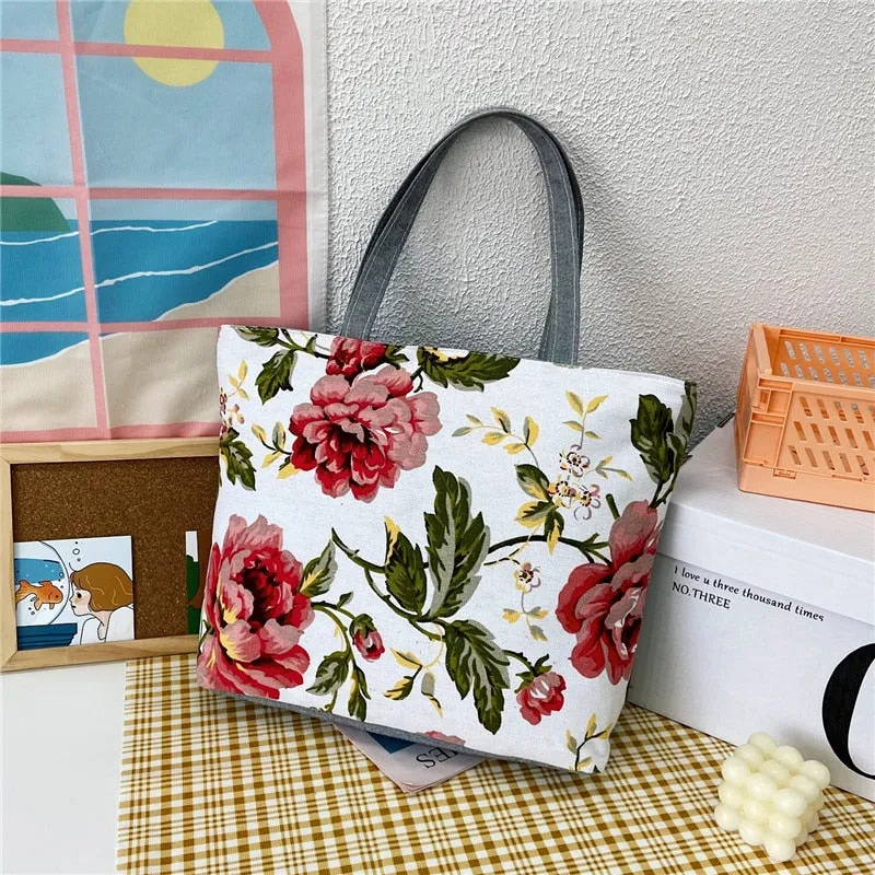 deanwangkt Fashion Folding Women Big Size Handbag Tote Ladies Casual Flower Printing Canvas Graffiti Shoulder Bag Beach Bolsa Feminina