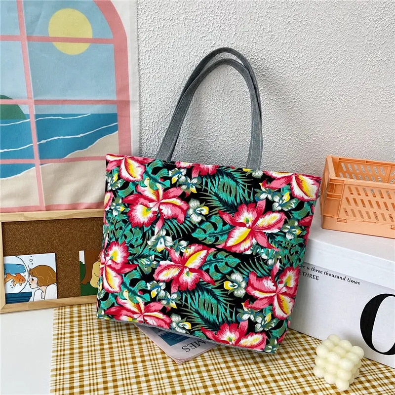 deanwangkt Fashion Folding Women Big Size Handbag Tote Ladies Casual Flower Printing Canvas Graffiti Shoulder Bag Beach Bolsa Feminina