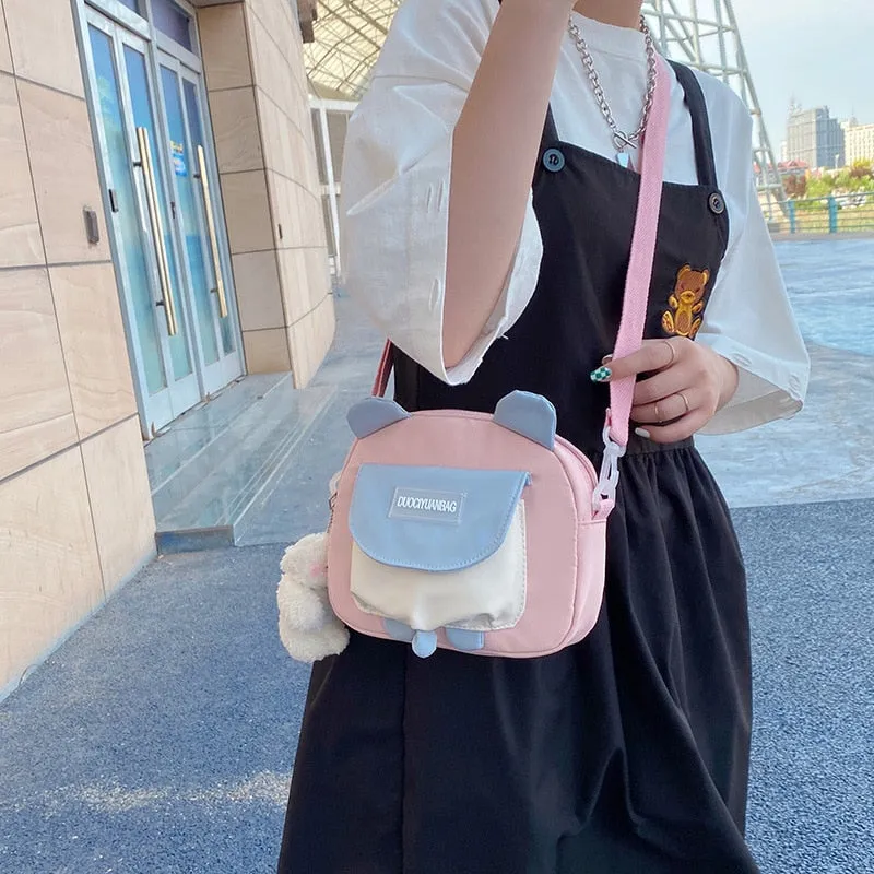 deanwangkt Japanese Style Lovely Small Bag Women Cartoon Bear Ears Nylon Bag Student Girl Crossbody Bags For Women Bolsa Mujer Shoulder Bag