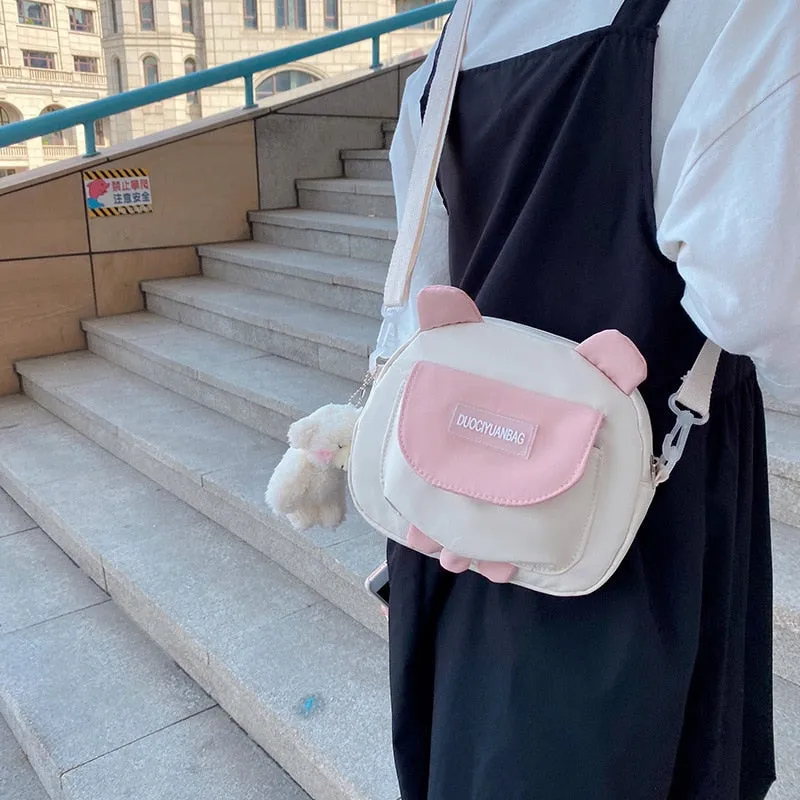 deanwangkt Japanese Style Lovely Small Bag Women Cartoon Bear Ears Nylon Bag Student Girl Crossbody Bags For Women Bolsa Mujer Shoulder Bag