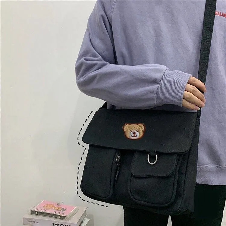 deanwangkt New Japanese High School Girls Canvas Bag Simple Large Capacity Crossbody Bags Women Multi-pockets Shoulder Bag Satchels Bolsos