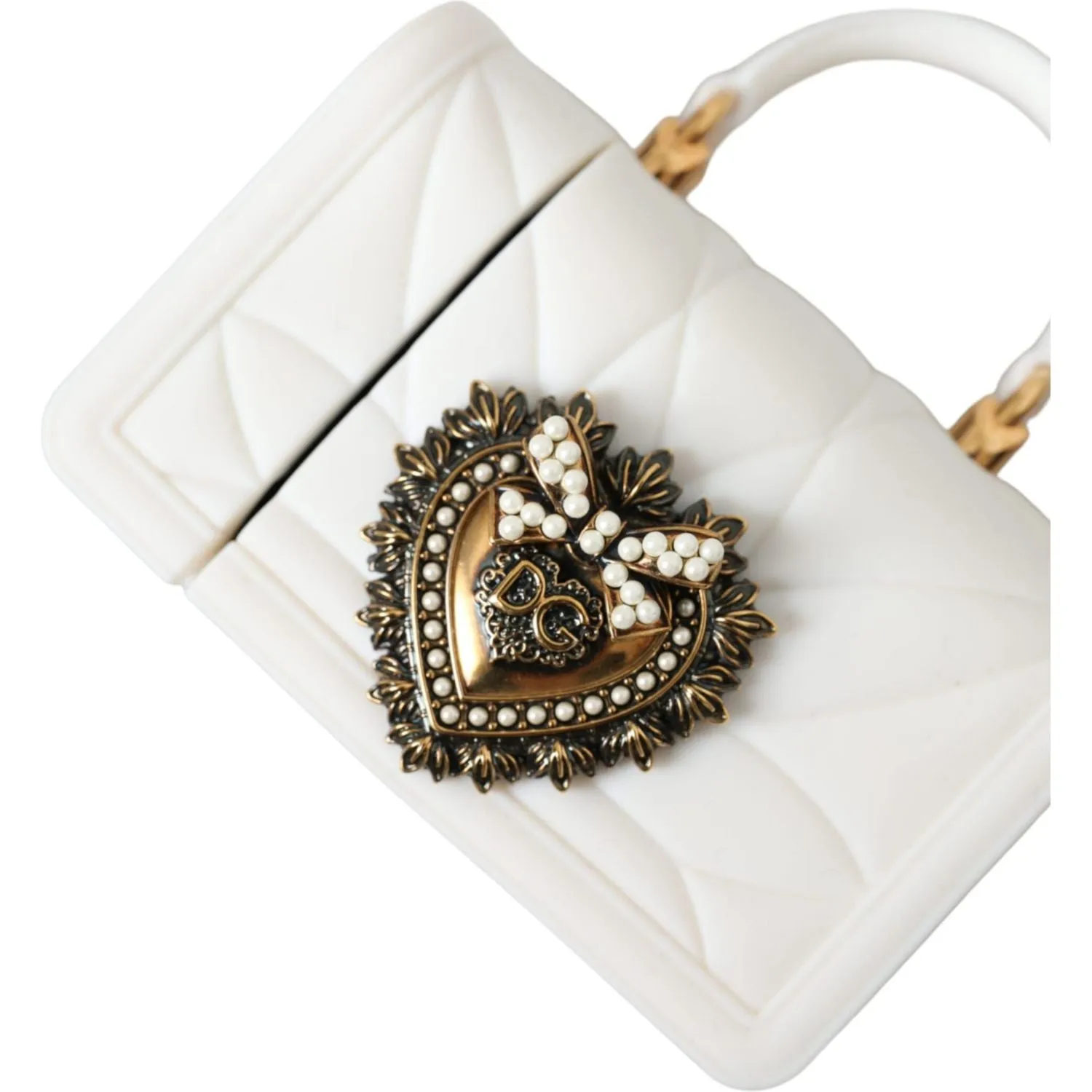 Dolce & Gabbana White Silicone Devotion Heart Cover Hand Bag Airpod Case