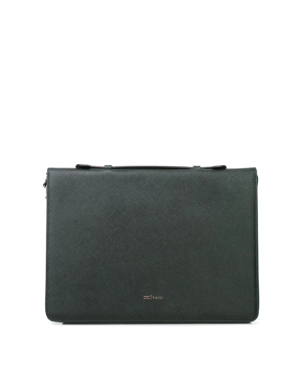 Double Zip Top Handle Saffino Leather Portfolio in Forrest