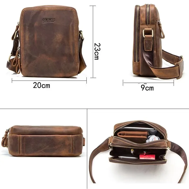 Elegant Crazy Horse Leather Men's Rugged Crossbody Bag