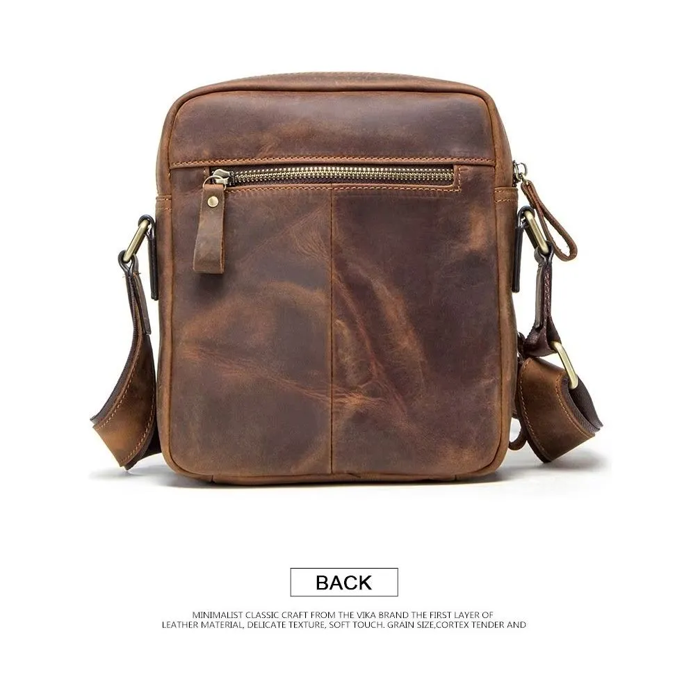 Elegant Crazy Horse Leather Men's Rugged Crossbody Bag