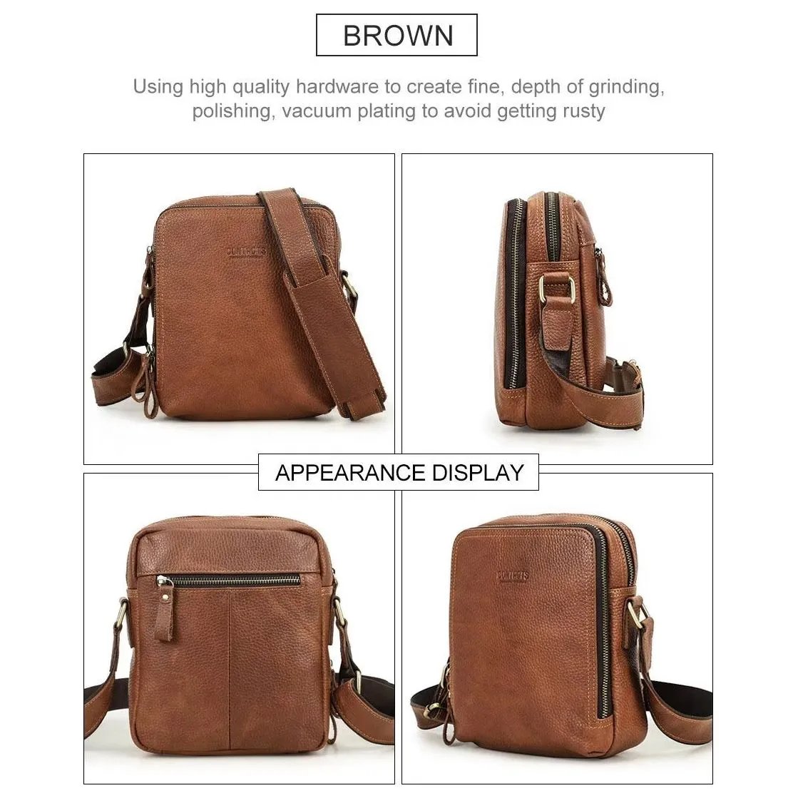 Elegant Crazy Horse Leather Men's Rugged Crossbody Bag