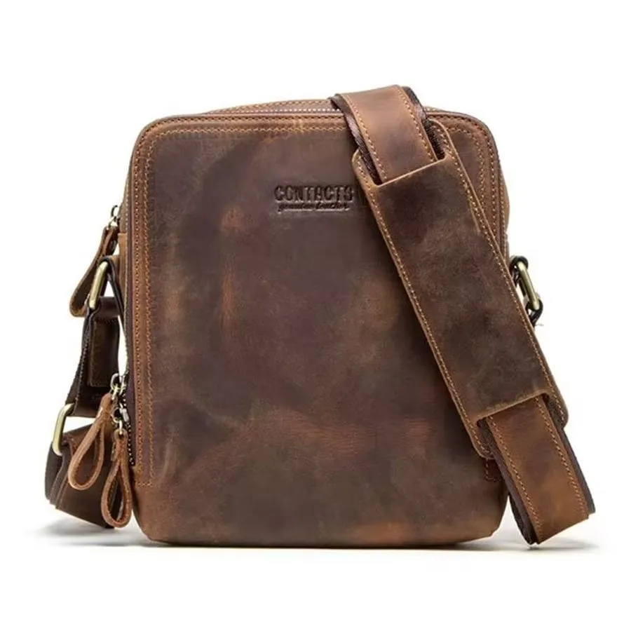 Elegant Crazy Horse Leather Men's Rugged Crossbody Bag