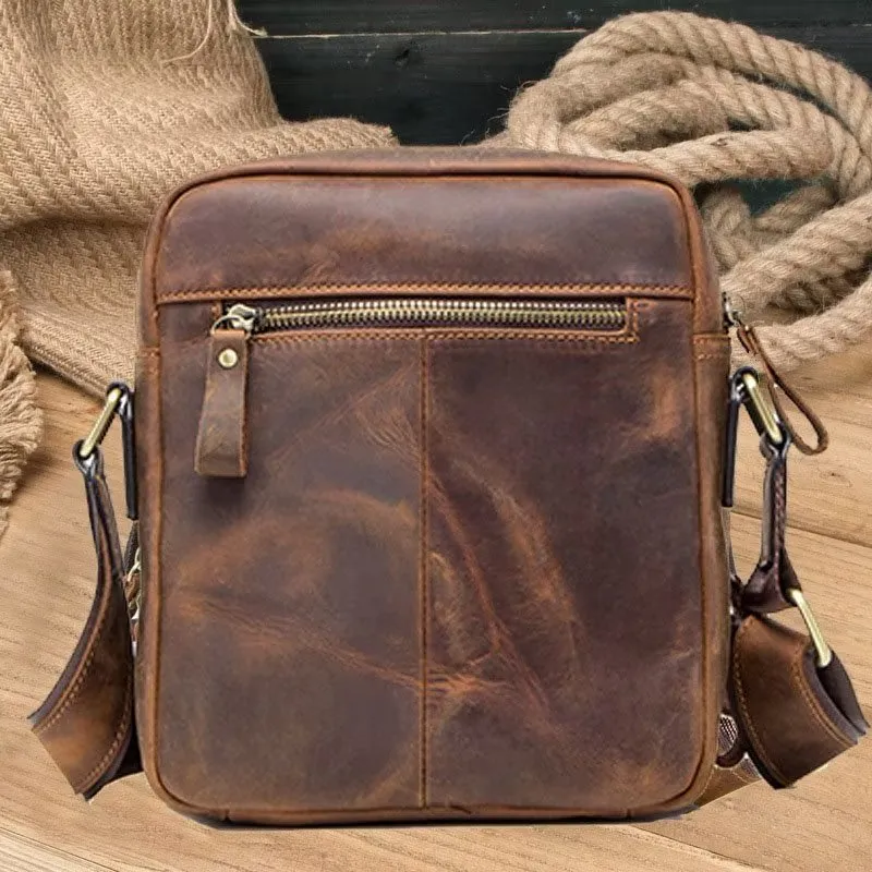 Elegant Crazy Horse Leather Men's Rugged Crossbody Bag