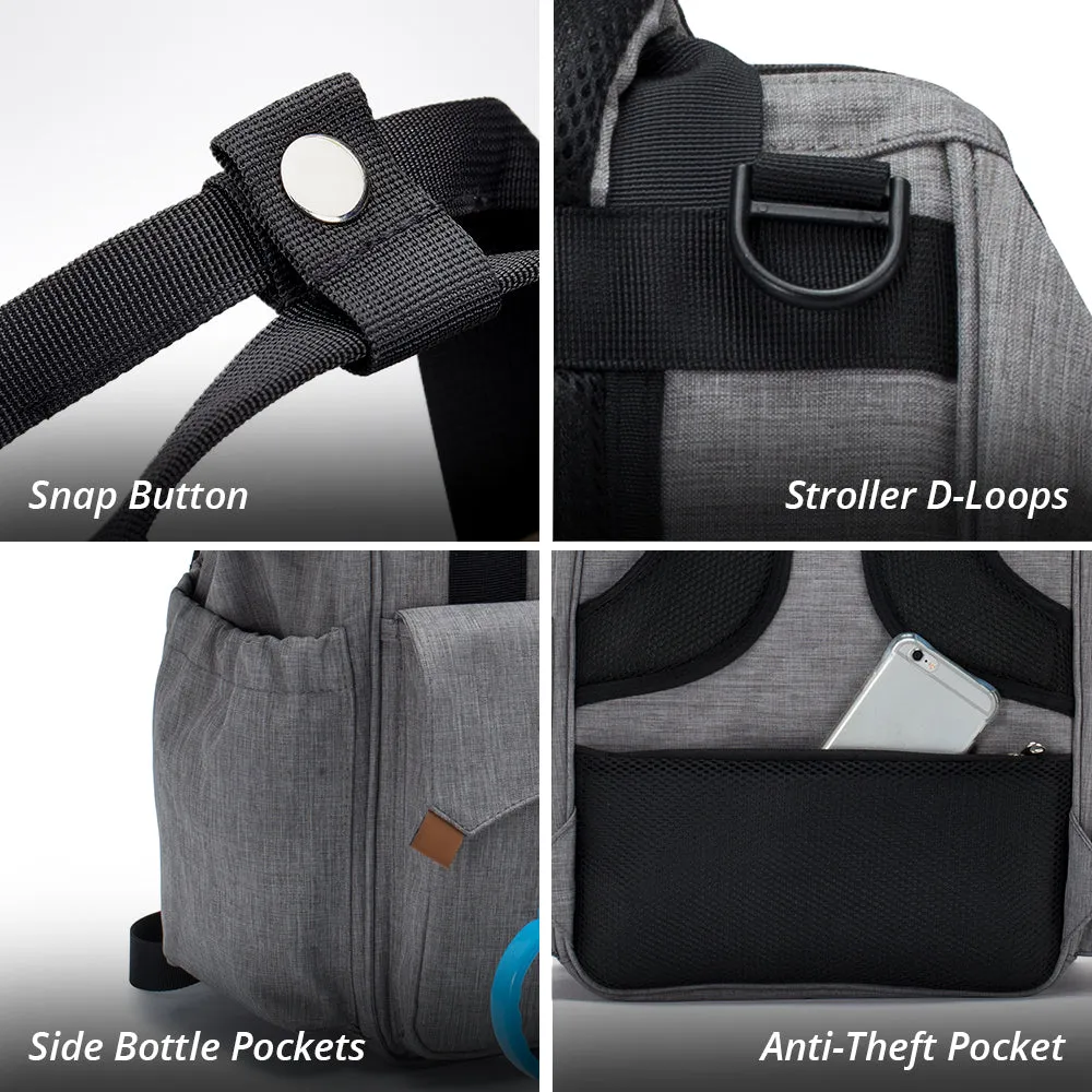 Elite Diaper Bag with Stroller Hooks & Changing mat - Grey