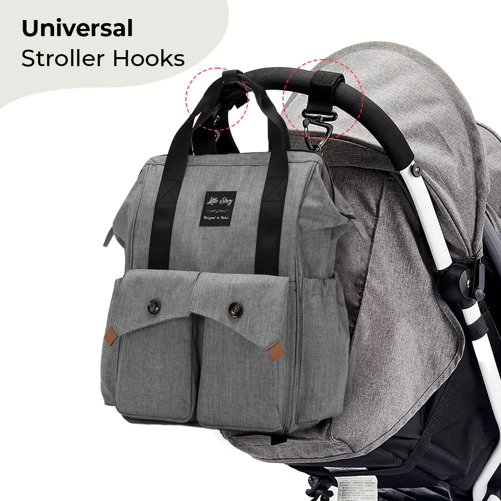 Elite Diaper Bag with Stroller Hooks & Changing mat - Grey