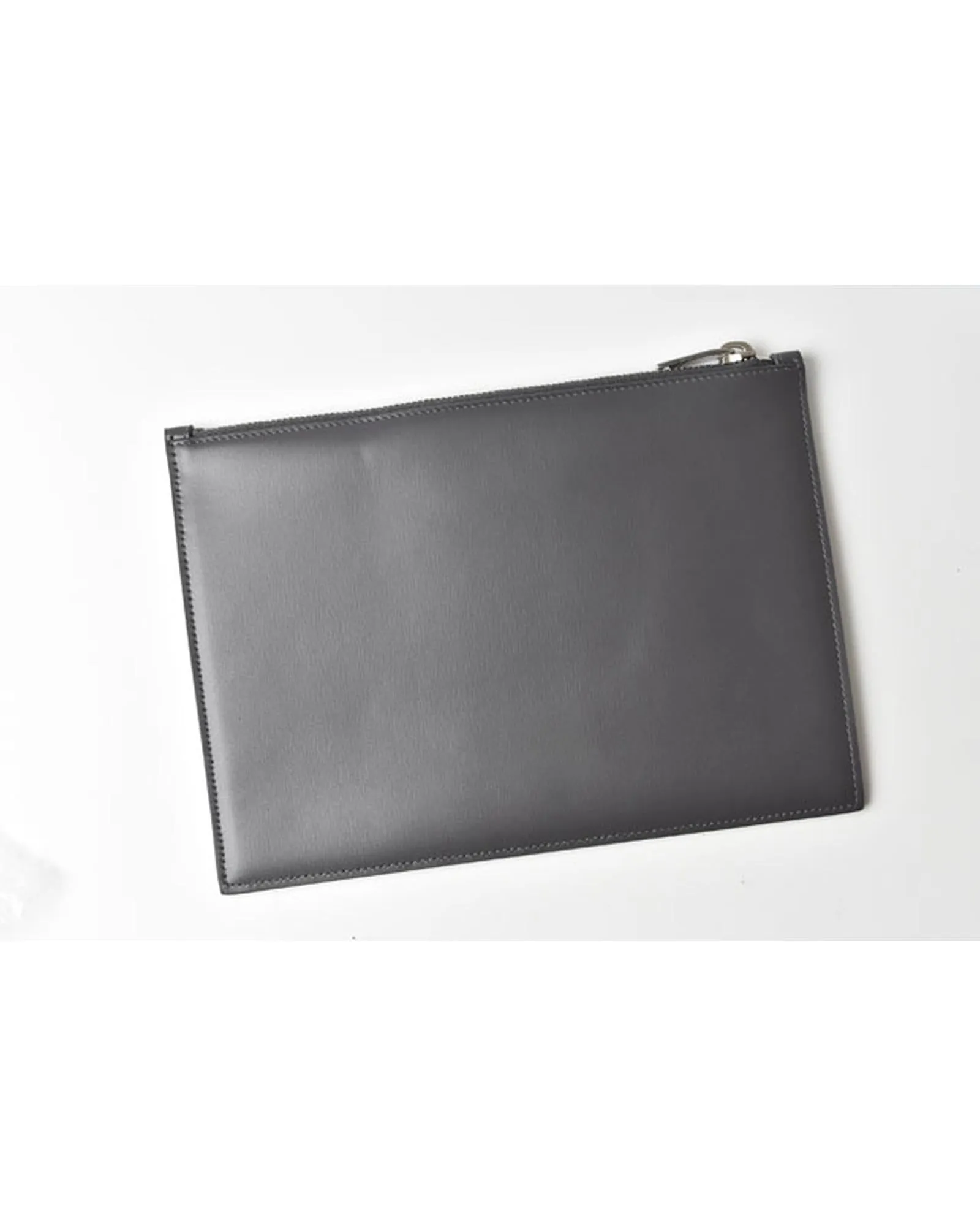 Grey Leather Flap Clutch Bag for Women - Pristine Condition - Authentic Luxury Brand