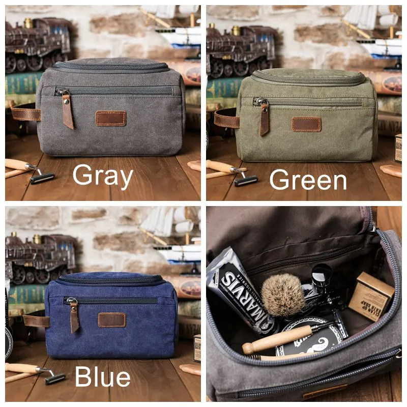 Groomsmen Gifts - Toiletry Bag, Dopp Kit, Brown Leather and Gray Canvas with Flip Top Open, Best Man, Groomsman, Wedding Gift,Christmas gift