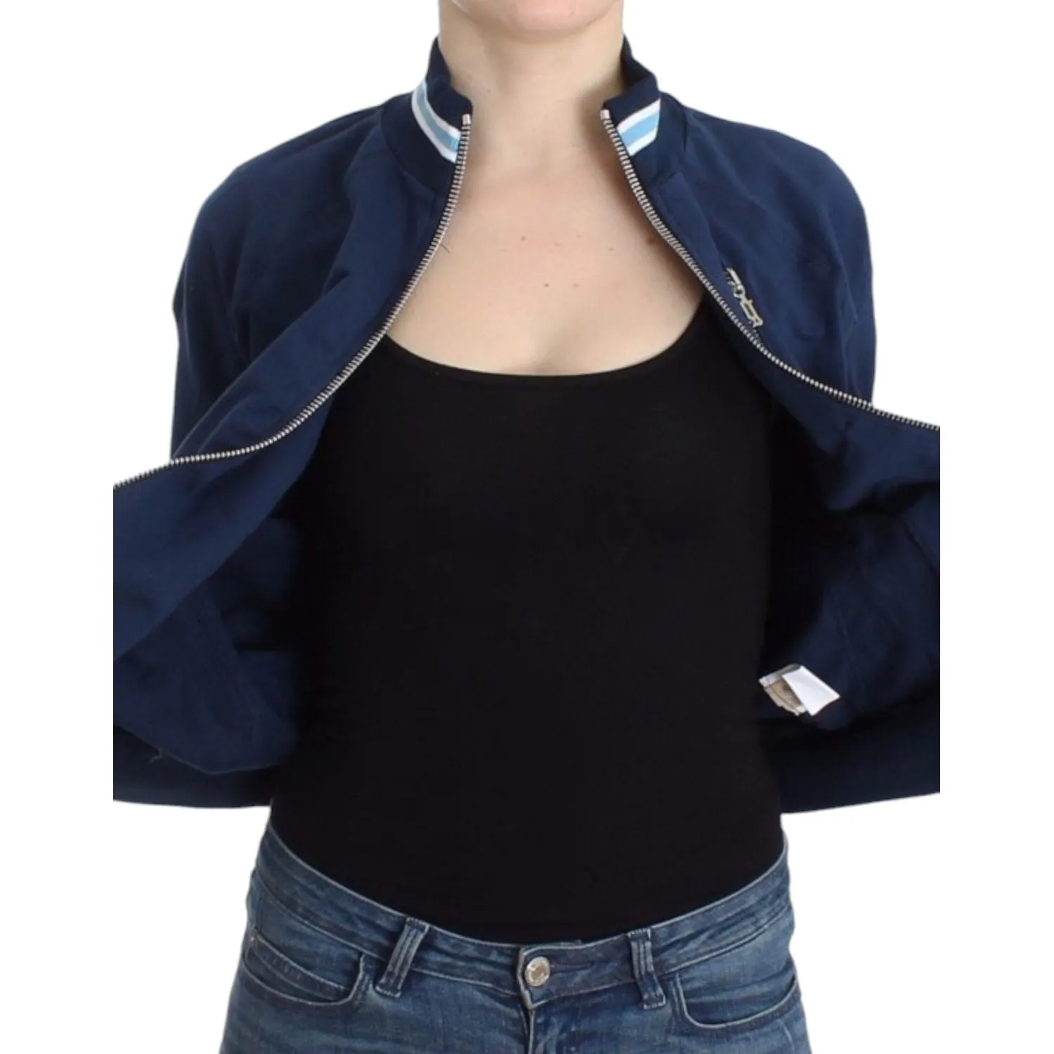 John Galliano Chic Blue Zip Cardigan with Logo Detail