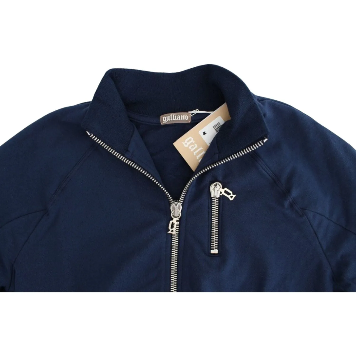 John Galliano Chic Blue Zip Cardigan with Logo Detail