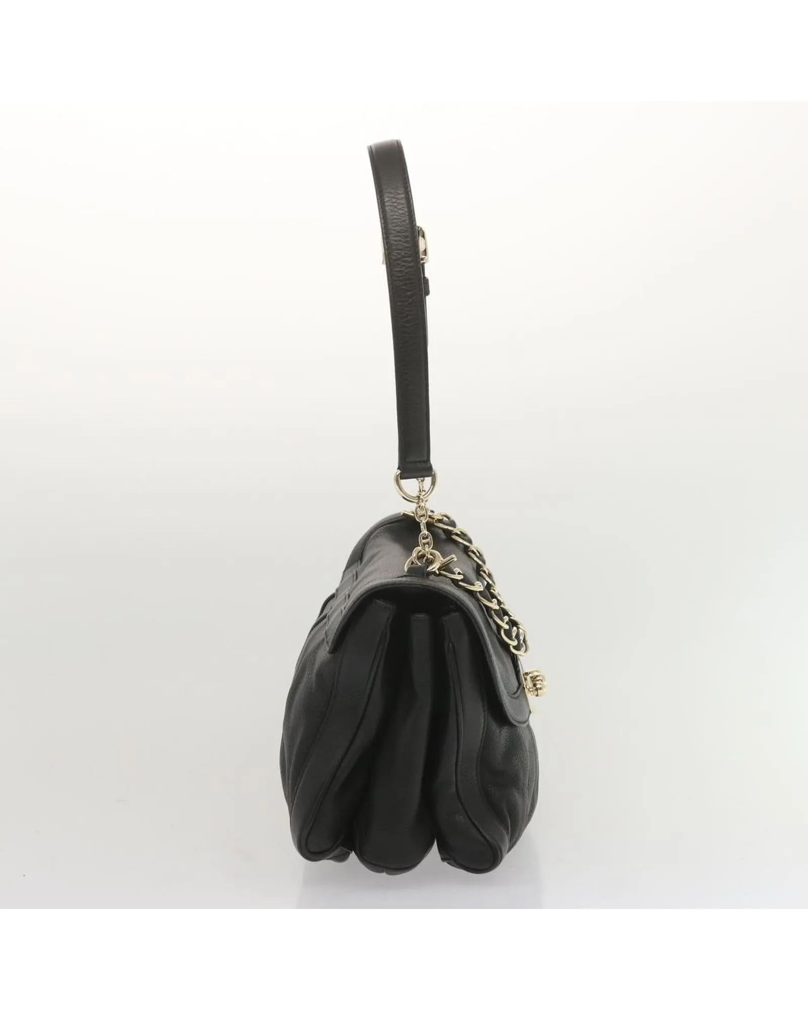 Leather Chain Hand Bag in Black