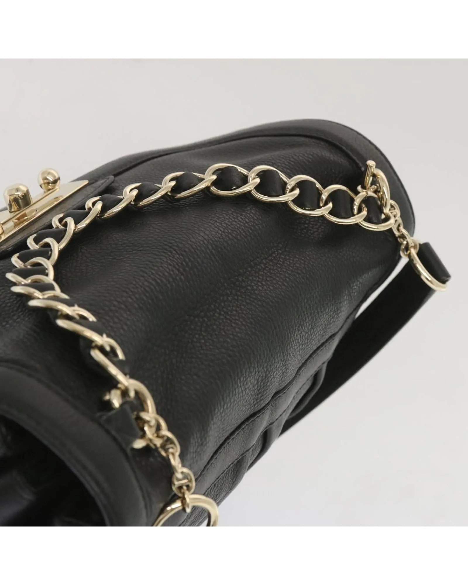 Leather Chain Hand Bag in Black