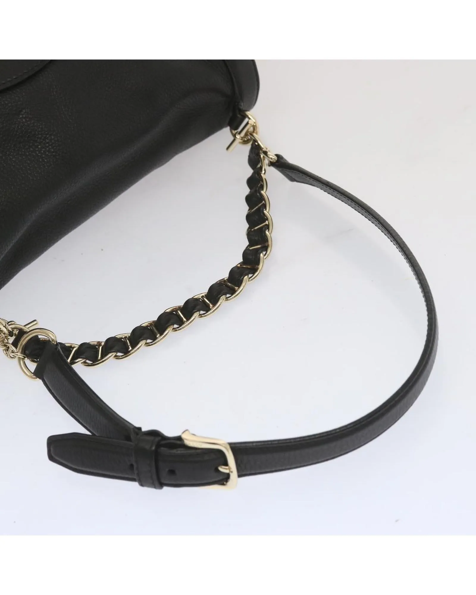 Leather Chain Hand Bag in Black